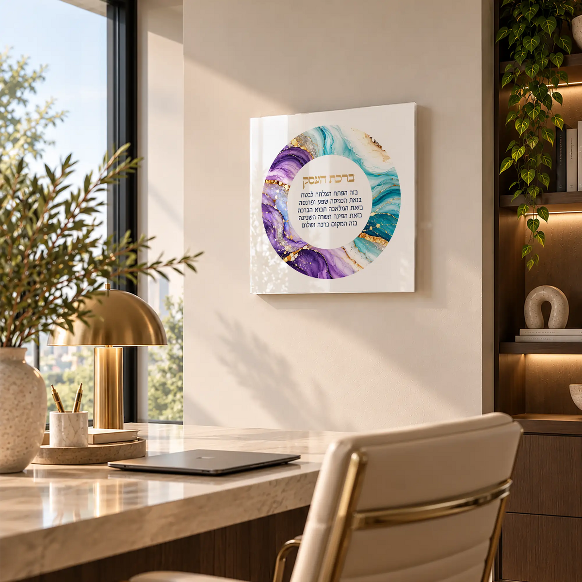 Birkat HaEsek Acrylic Glass Print in Office – Hebrew Blessing for Business Success