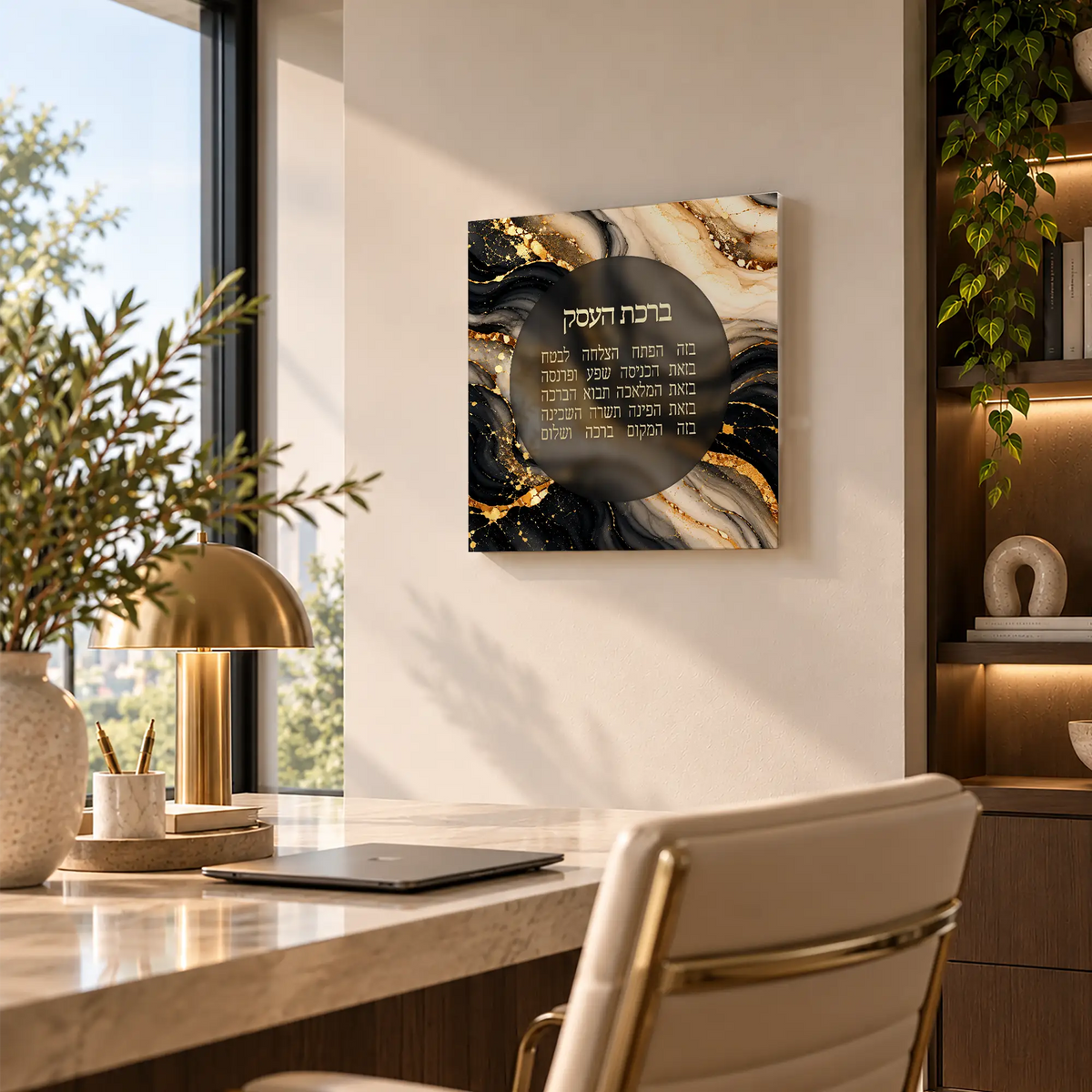 Birkat HaEsek Acrylic Glass Print in Office – Hebrew Blessing for Business Success