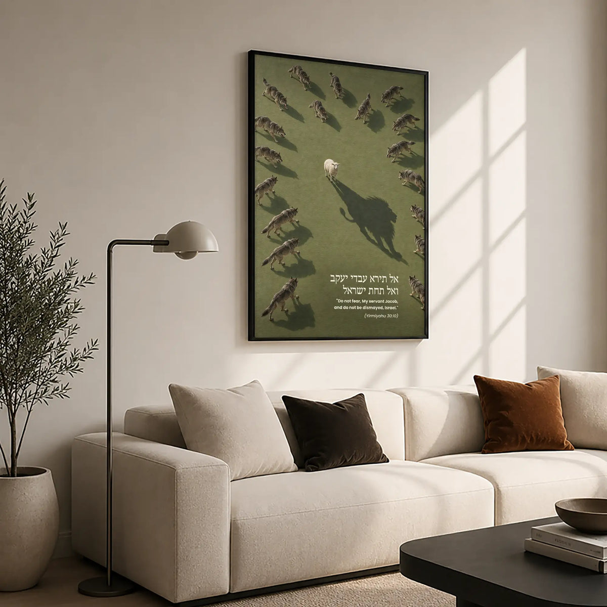 Fear Not, Israel – black framed Jewish wall art hanging on the wall, emunah and bitachon decor