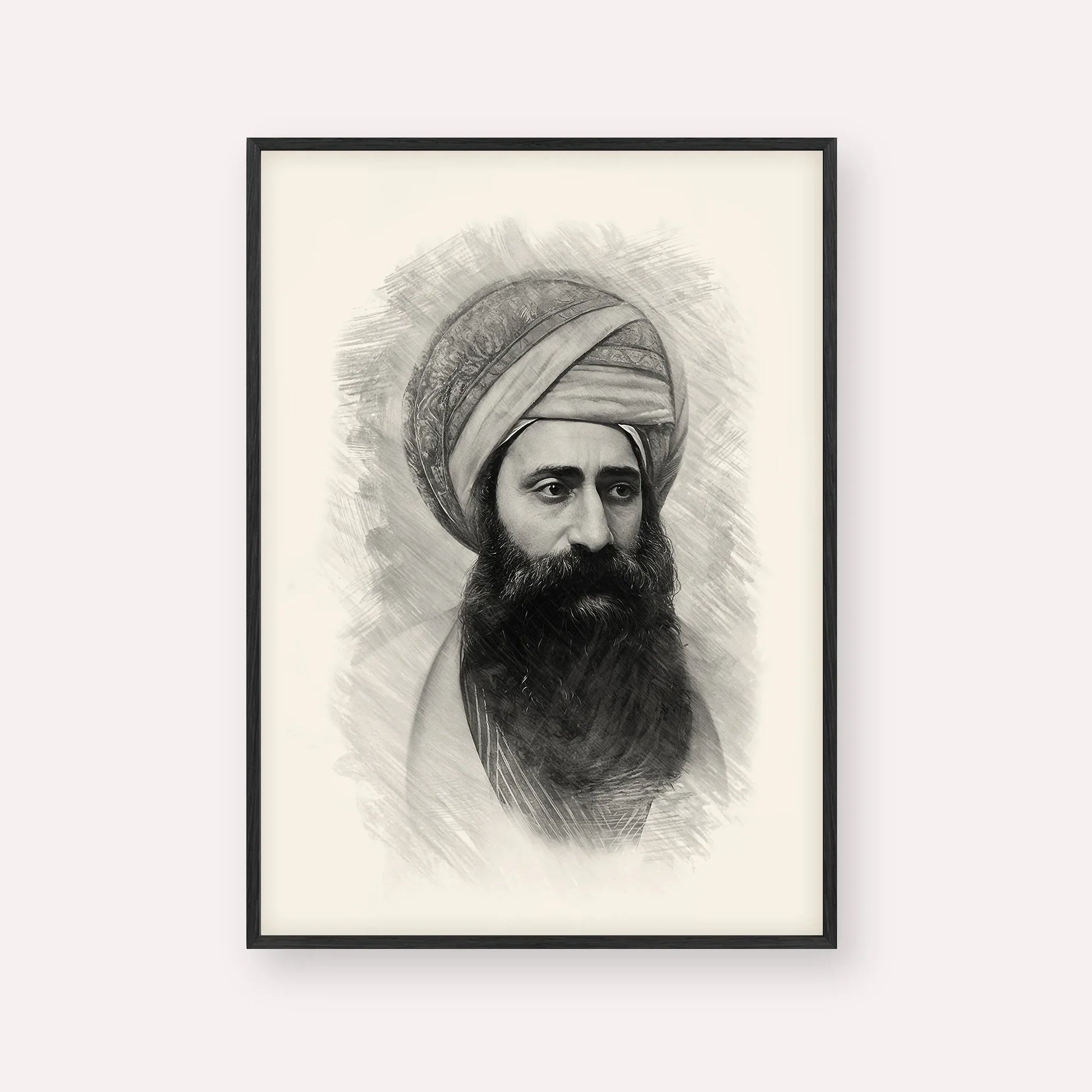 Ben Ish Chai – Black & White – Black Frame Vertical | Jewish Wall Art, Gedolim Pictures