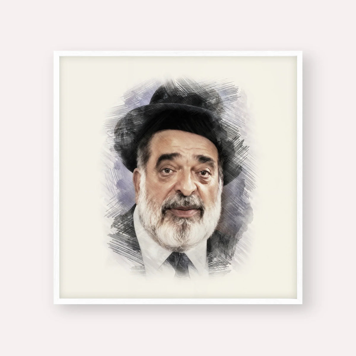 Chacham Ben Tzion Abba Shaul – White Frame Square | Jewish Wall Art, Gedolim Pictures