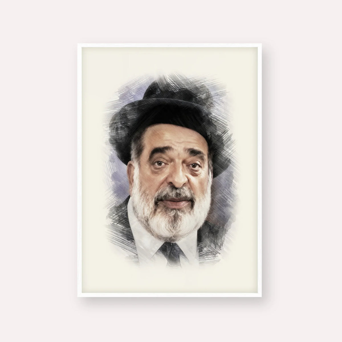 Chacham Ben Tzion Abba Shaul – White Frame Vertical | Jewish Wall Art, Gedolim Pictures
