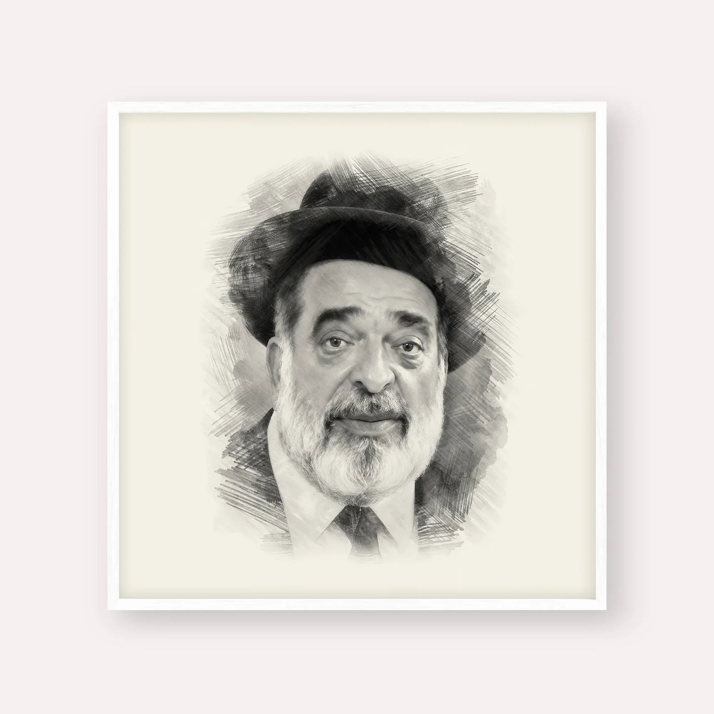Chacham Ben Tzion Abba Shaul – Black & White – White Frame Square | Jewish Wall Art, Gedolim Pictures