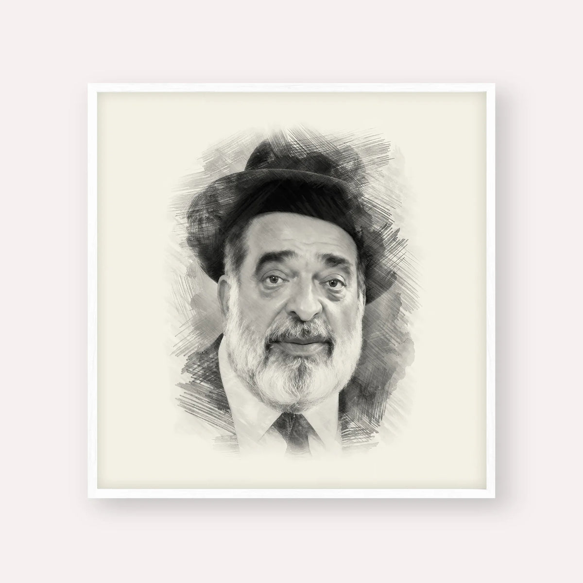 Chacham Ben Tzion Abba Shaul – Black & White – White Frame Square | Jewish Wall Art, Gedolim Pictures