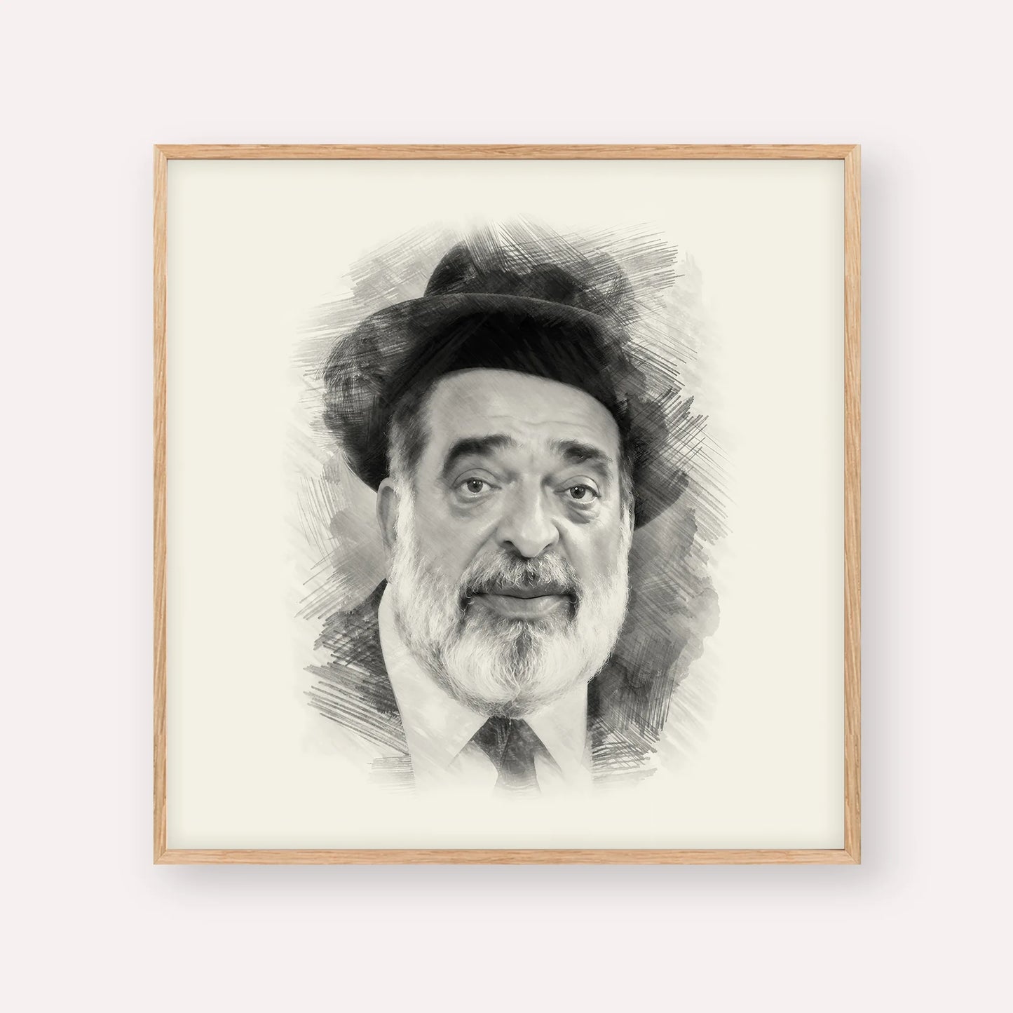 Chacham Ben Tzion Abba Shaul – Black & White – Wood Frame Square | Jewish Wall Art, Gedolim Pictures
