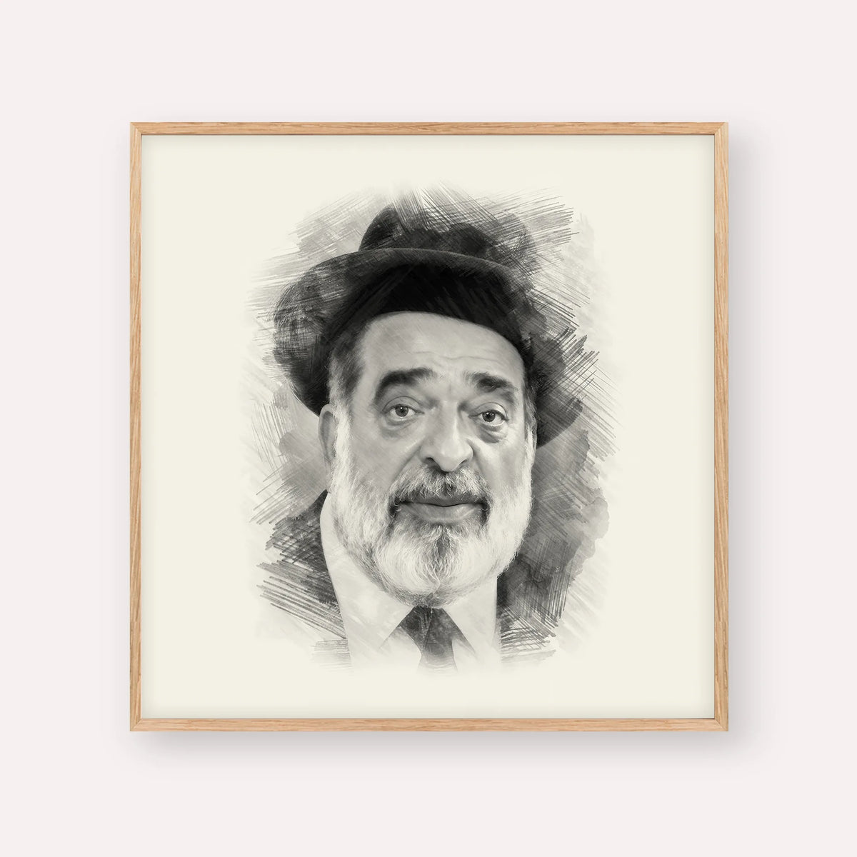 Chacham Ben Tzion Abba Shaul – Black & White – Wood Frame Square | Jewish Wall Art, Gedolim Pictures