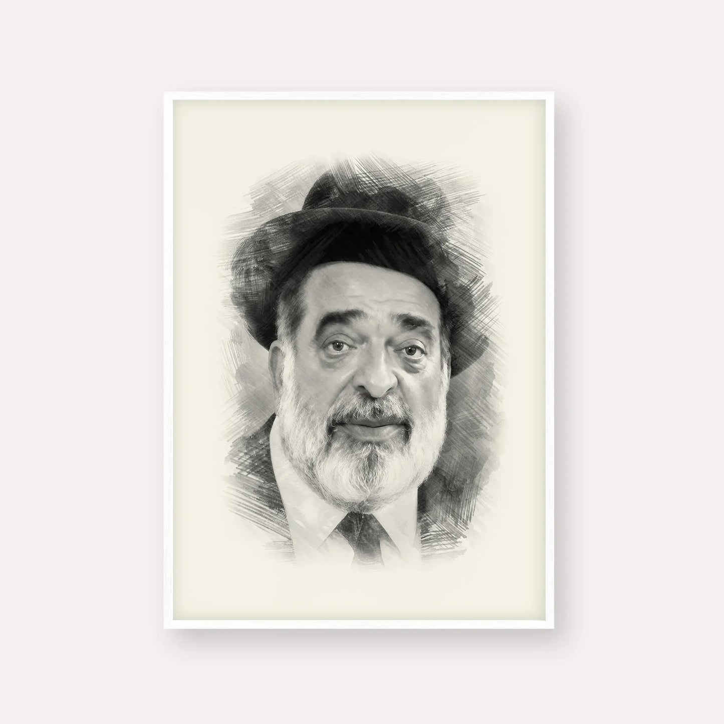 Chacham Ben Tzion Abba Shaul – Black & White – White Frame Vertical | Jewish Wall Art, Gedolim Pictures