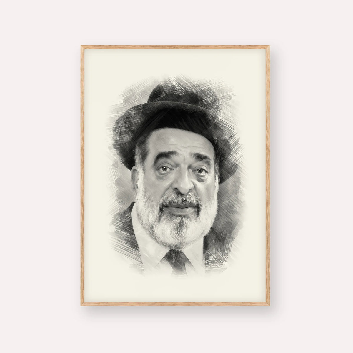 Chacham Ben Tzion Abba Shaul – Black & White – Wood Frame Vertical | Jewish Wall Art, Gedolim Pictures