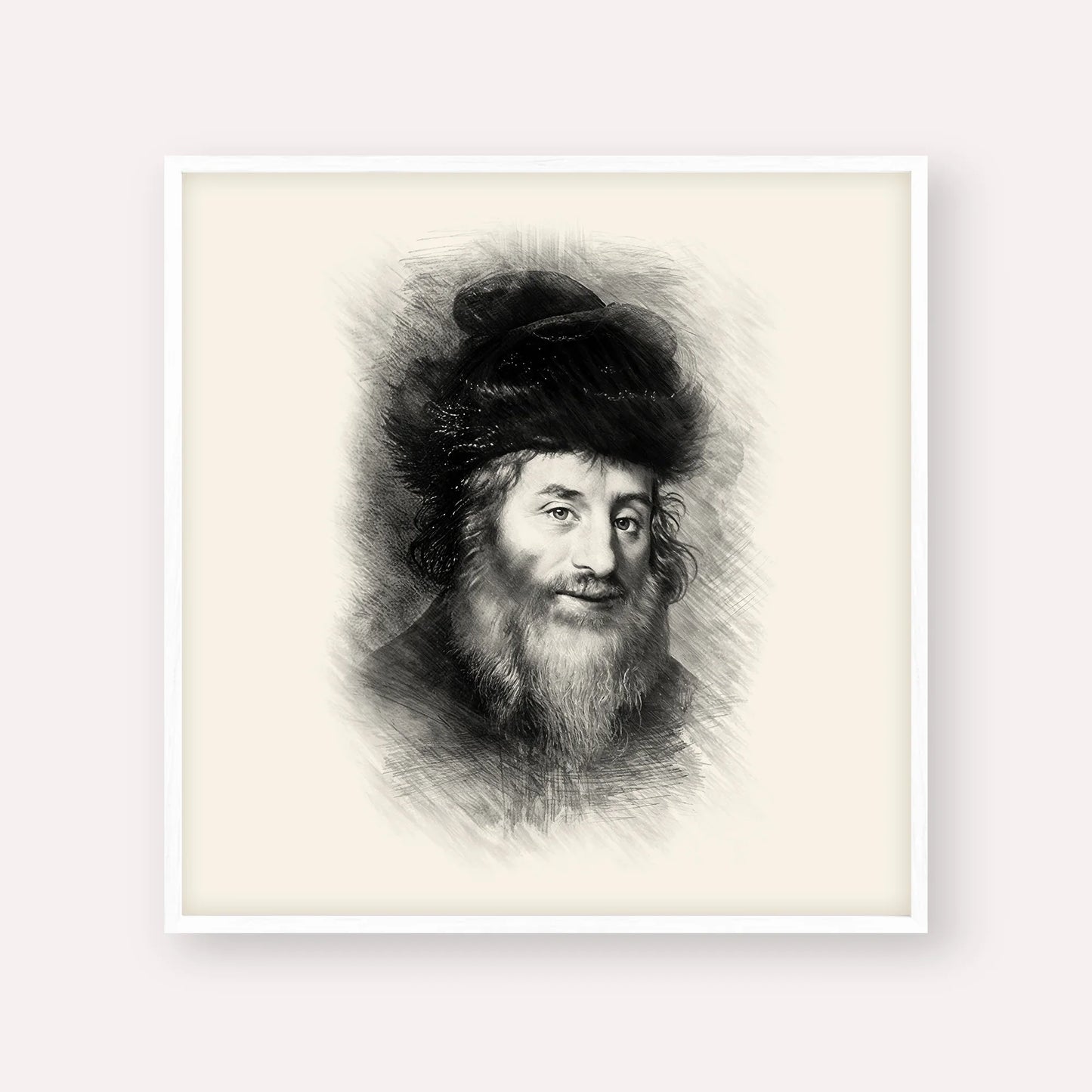 Chatam Sofer – Black & White – White Frame Square | Jewish Wall Art, Gedolim Pictures