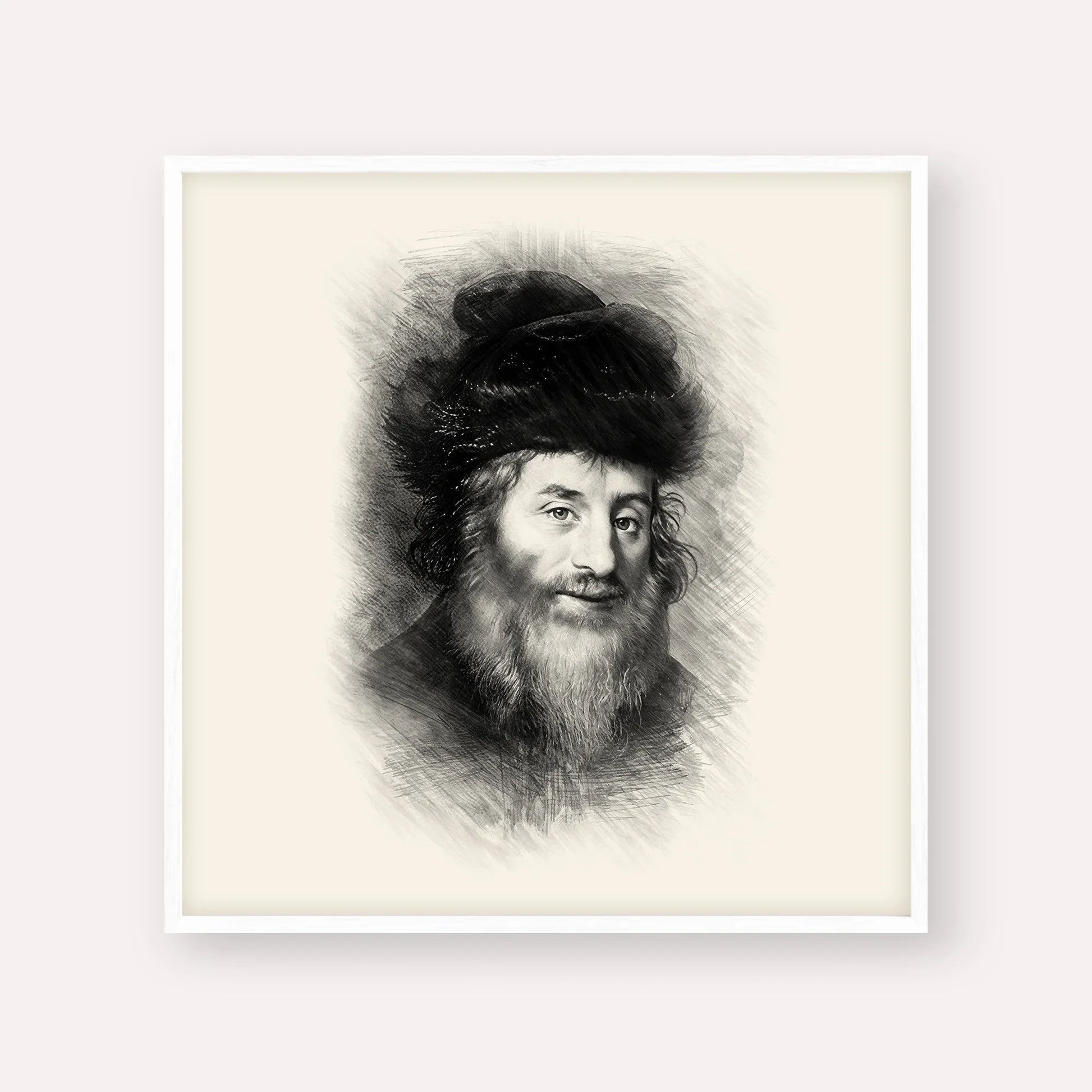 Chatam Sofer – Black & White – White Frame Square | Jewish Wall Art, Gedolim Pictures