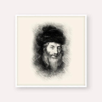 Chatam Sofer – Black & White – White Frame Square | Jewish Wall Art, Gedolim Pictures