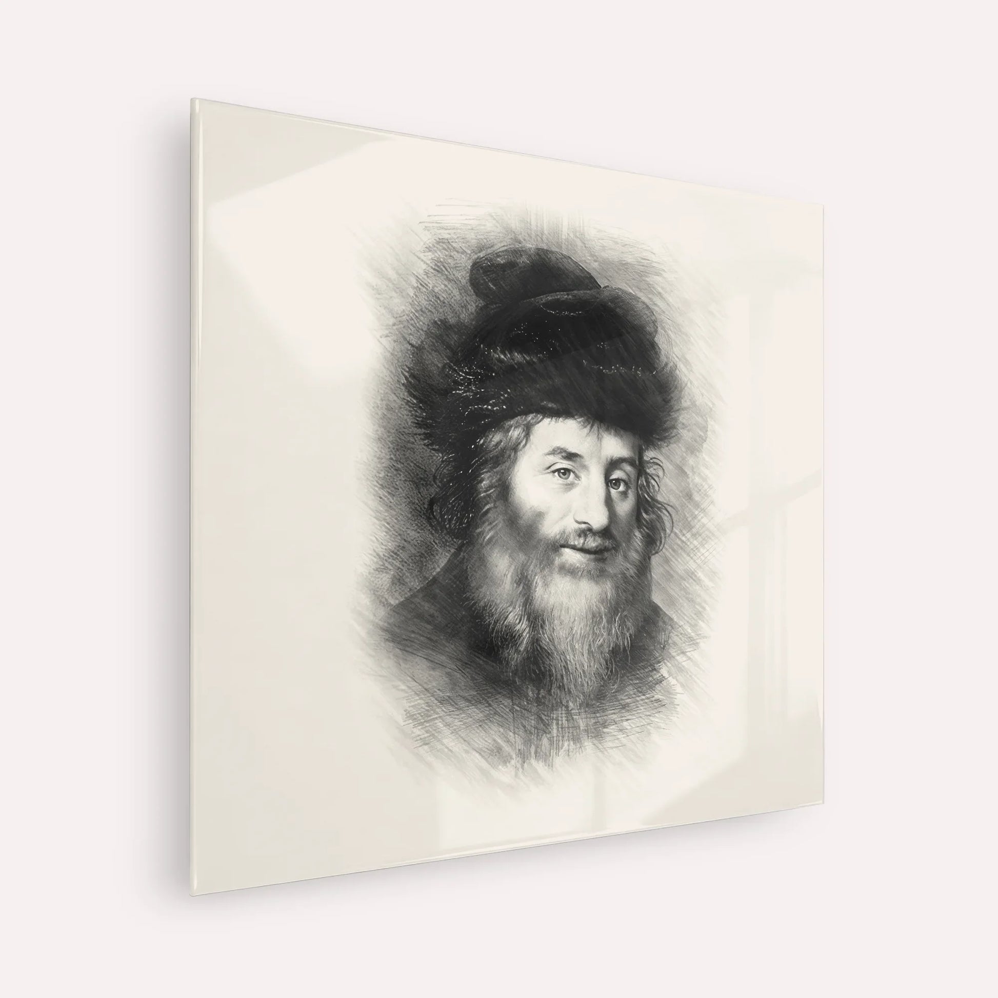 Chatam Sofer – Black & White – Acrylic Glass Square | Jewish Wall Art, Gedolim Pictures