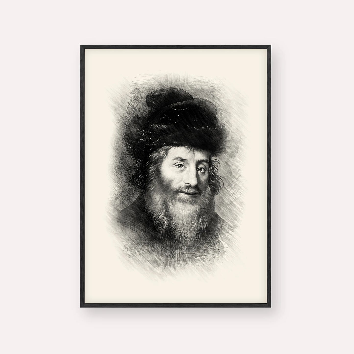 Chatam Sofer – Black & White – Black Frame Vertical | Jewish Wall Art, Gedolim Pictures