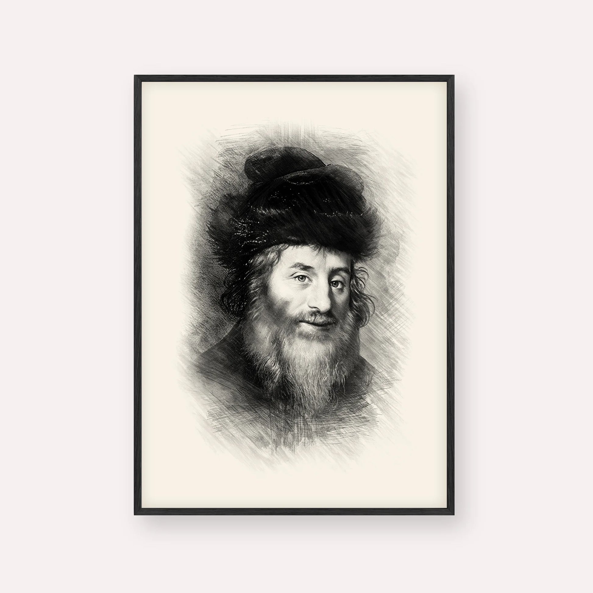 Chatam Sofer – Black & White – Black Frame Vertical | Jewish Wall Art, Gedolim Pictures