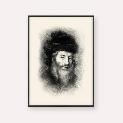 Chatam Sofer – Black & White – Black Frame Vertical | Jewish Wall Art, Gedolim Pictures