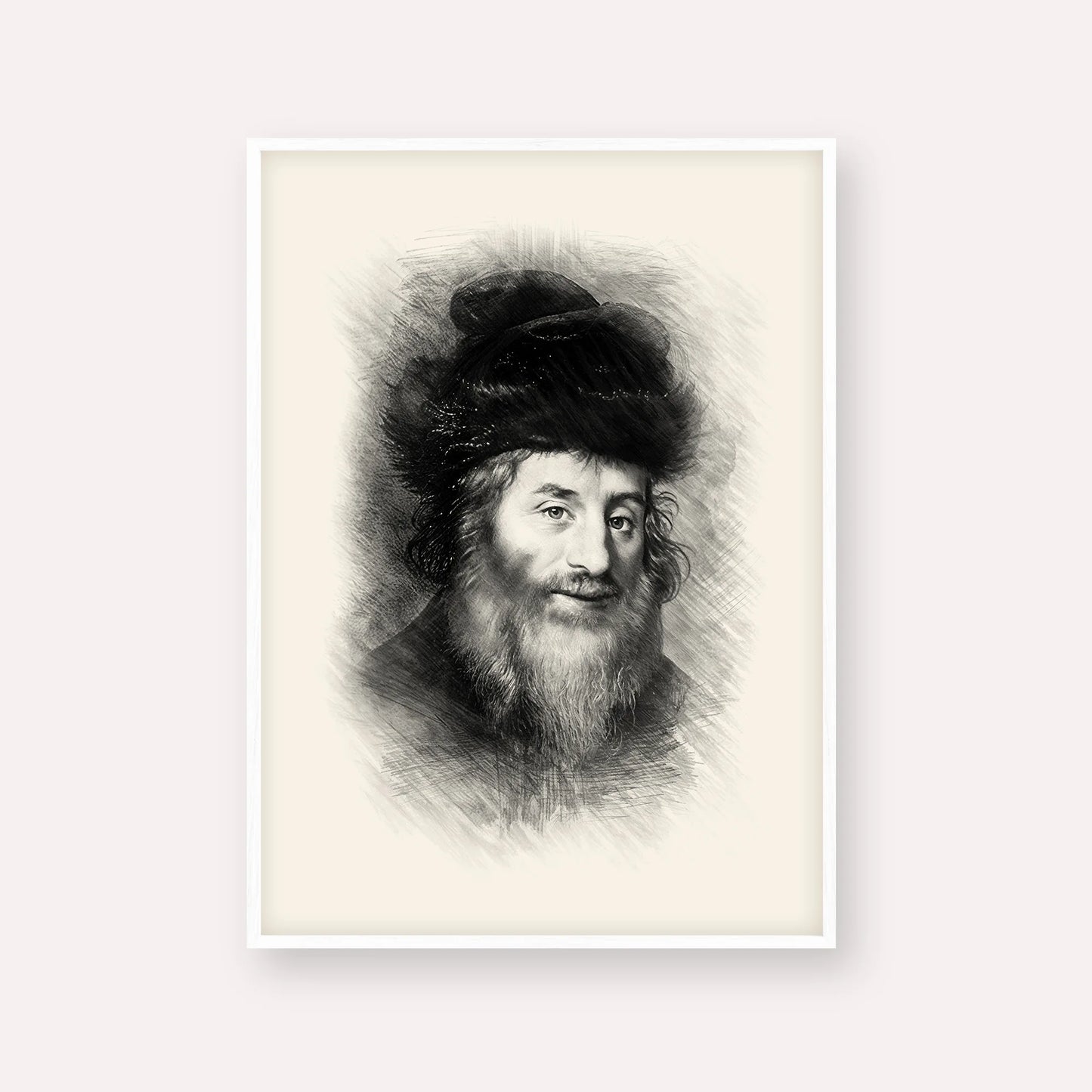 Chatam Sofer – Black & White – White Frame Vertical | Jewish Wall Art, Gedolim Pictures