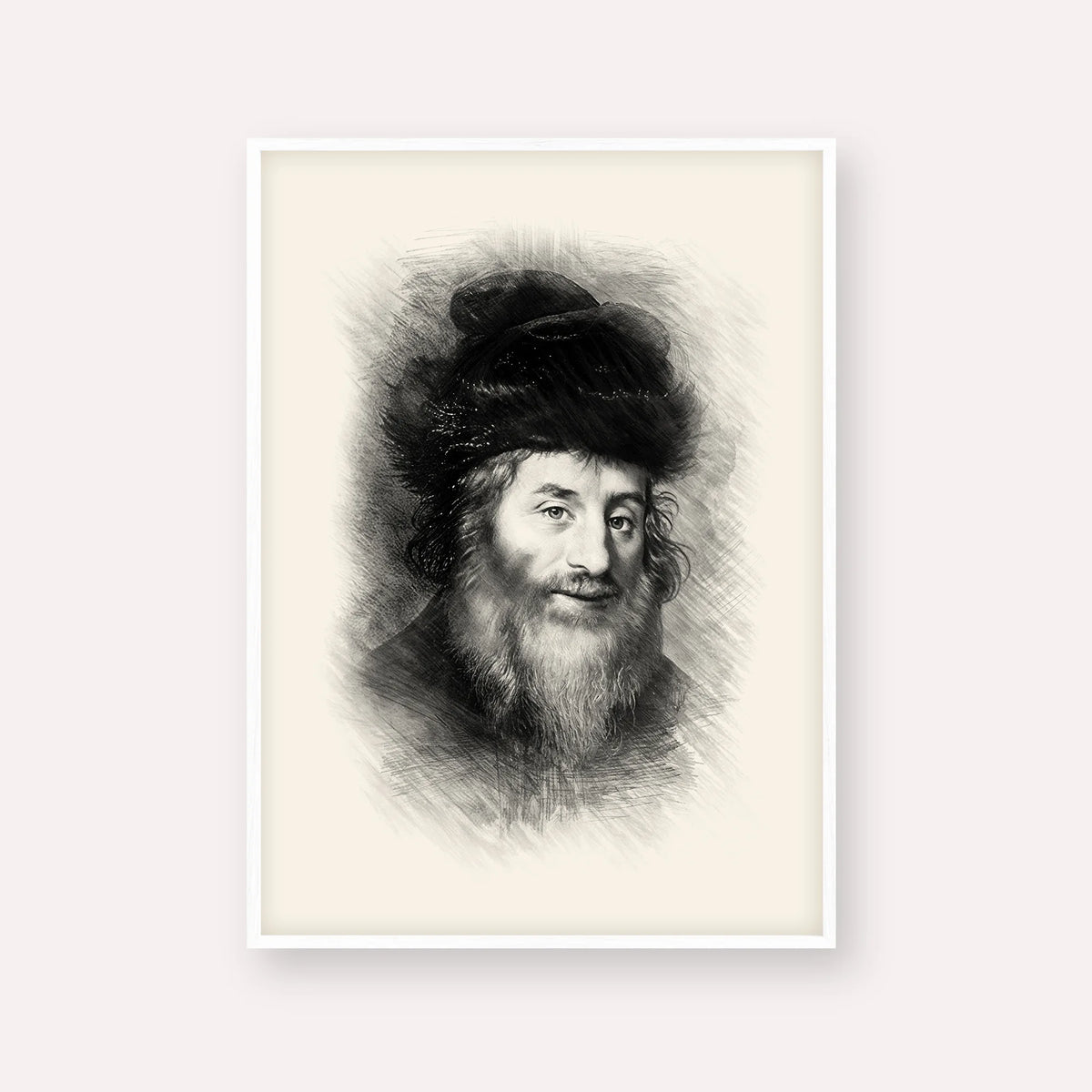 Chatam Sofer – Black & White – White Frame Vertical | Jewish Wall Art, Gedolim Pictures