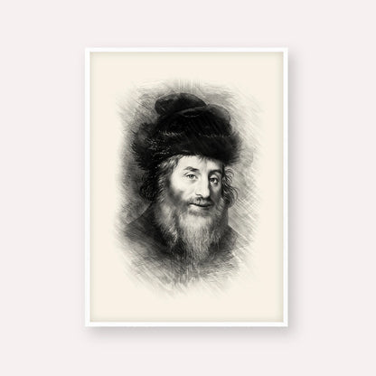 Chatam Sofer – Black & White – White Frame Vertical | Jewish Wall Art, Gedolim Pictures