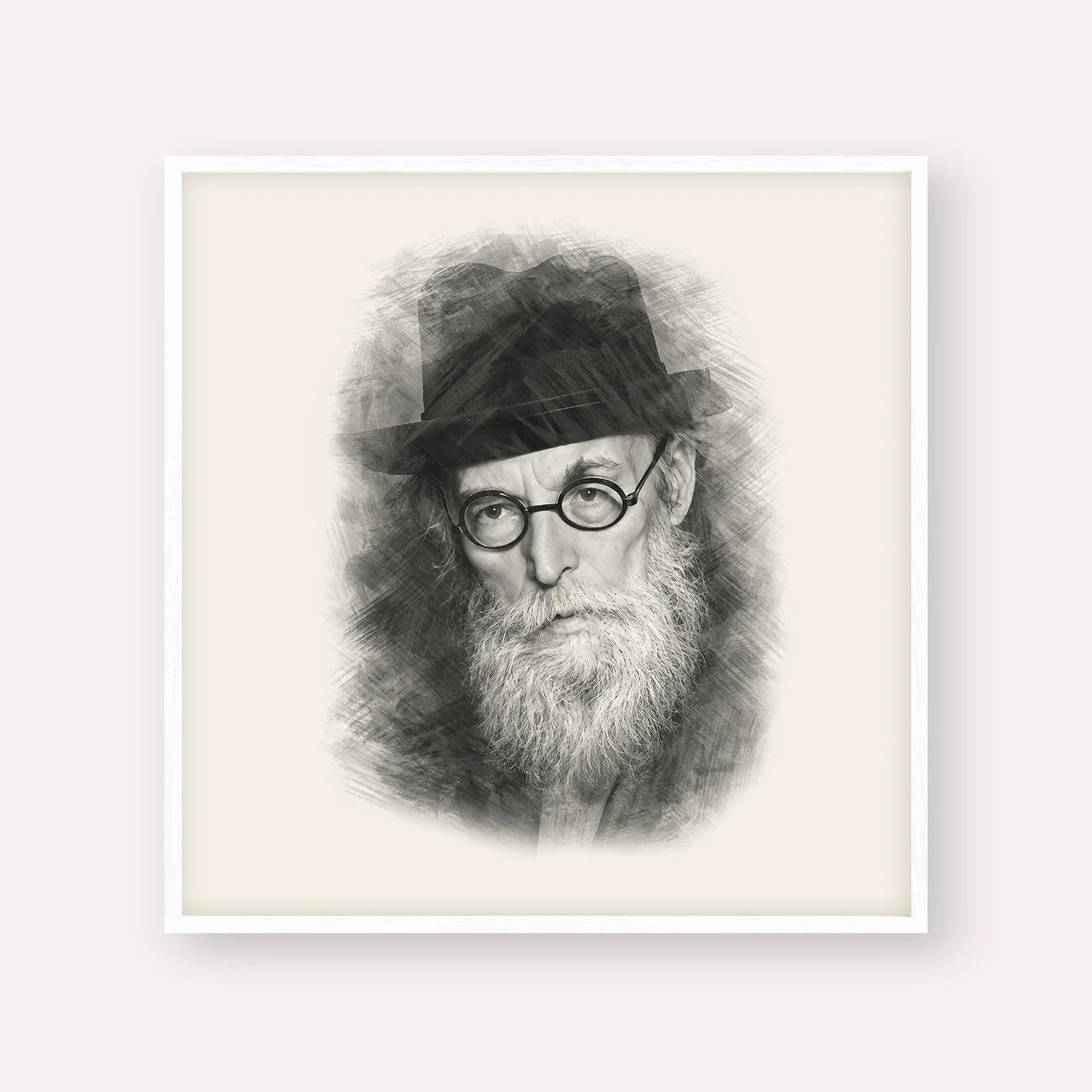 Chazon Ish – Black & White – White Frame Square | Jewish Wall Art, Gedolim Pictures