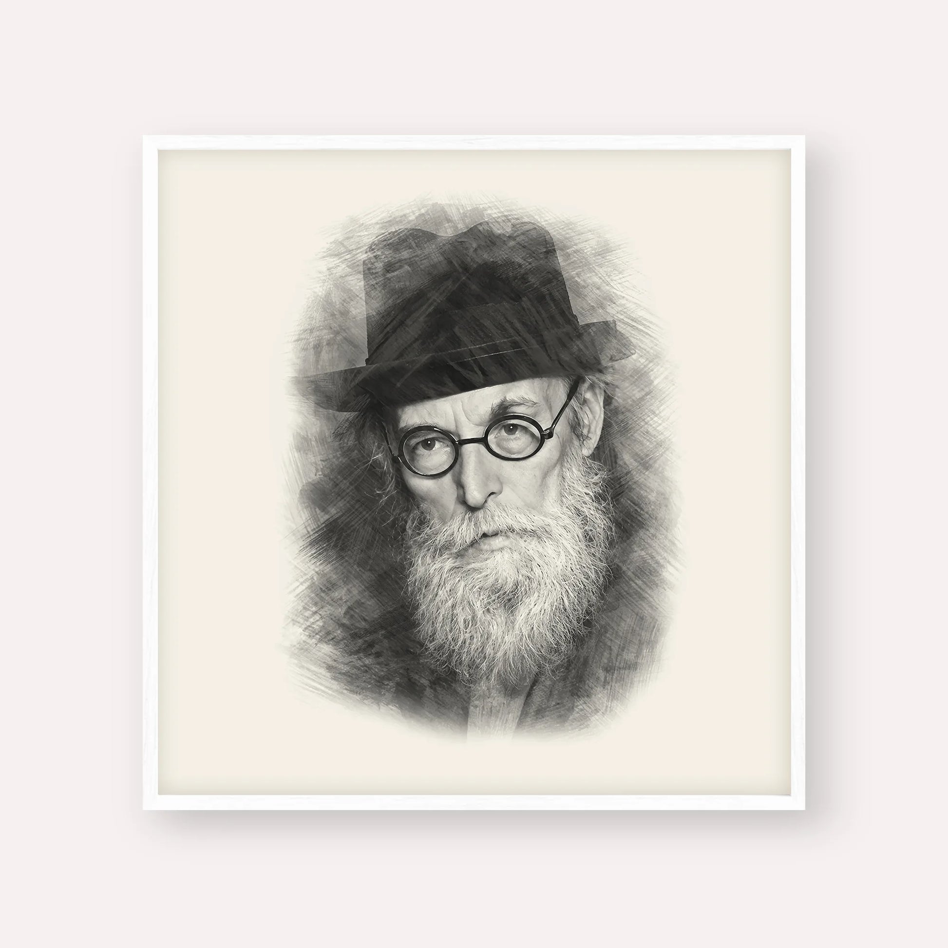 Chazon Ish – Black & White – White Frame Square | Jewish Wall Art, Gedolim Pictures