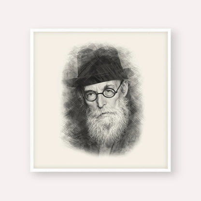 Chazon Ish – Black & White – White Frame Square | Jewish Wall Art, Gedolim Pictures