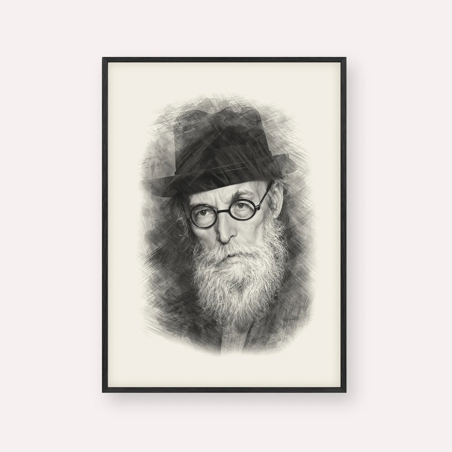 Chazon Ish – Black & White – Black Frame Vertical | Jewish Wall Art, Gedolim Pictures