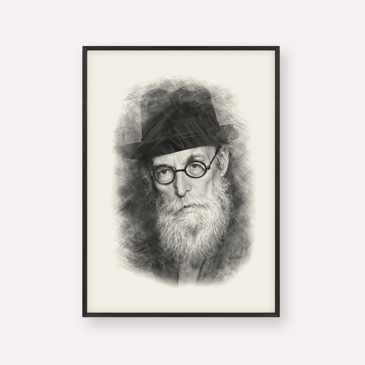 Chazon Ish – Black & White – Black Frame Vertical | Jewish Wall Art, Gedolim Pictures