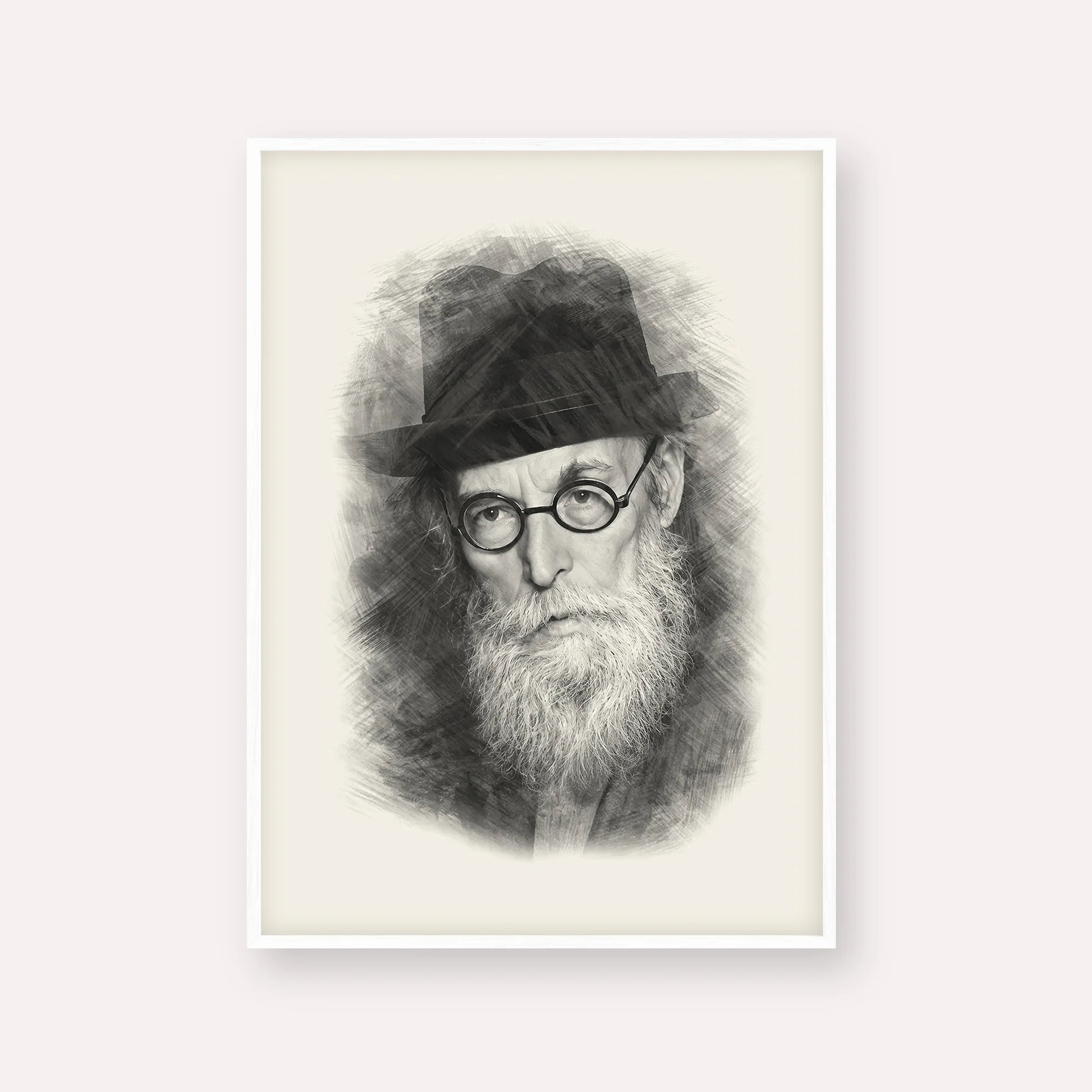 Chazon Ish – Black & White – White Frame Vertical | Jewish Wall Art, Gedolim Pictures
