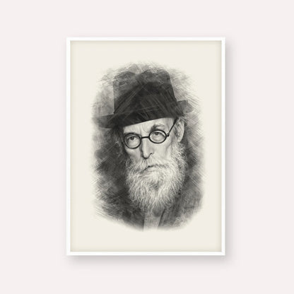 Chazon Ish – Black & White – White Frame Vertical | Jewish Wall Art, Gedolim Pictures