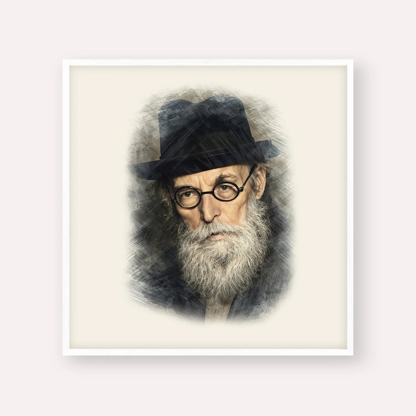 Chazon Ish – White Frame Square | Jewish Wall Art, Gedolim Pictures