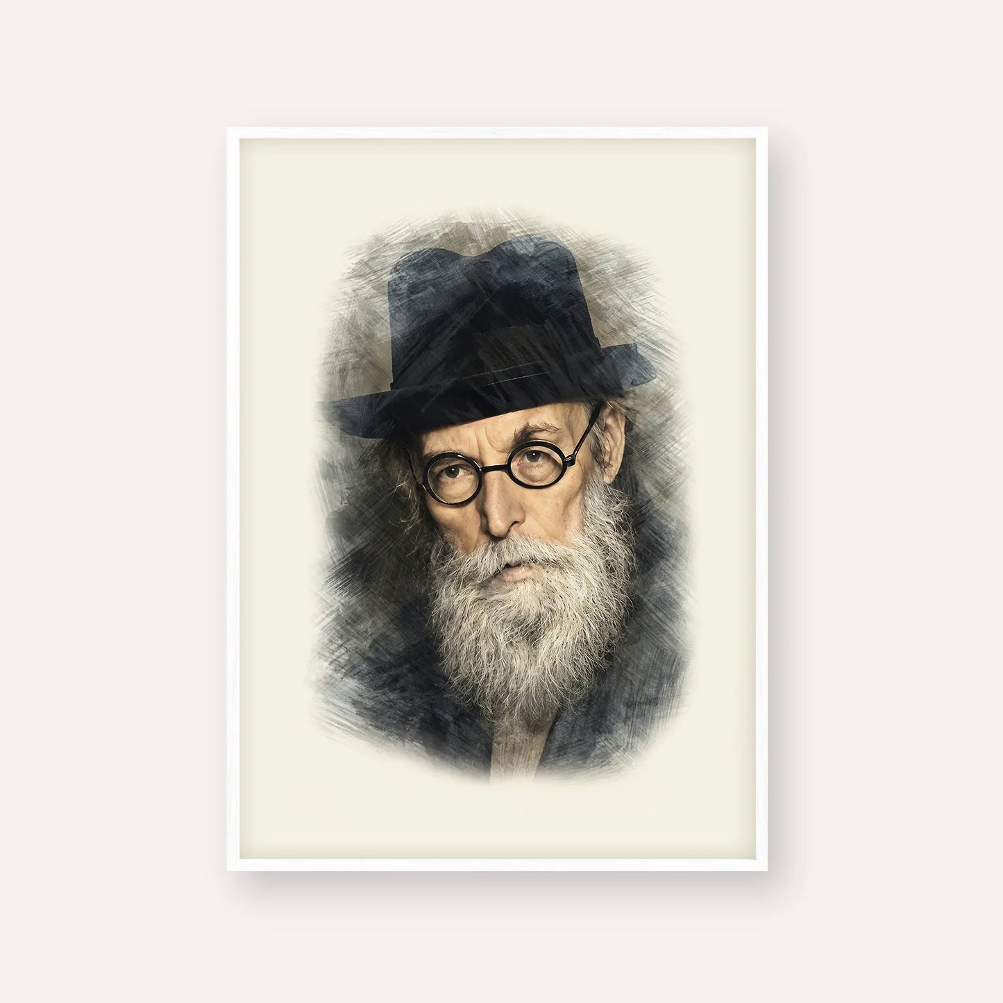 Chazon Ish – White Frame Vertical | Jewish Wall Art, Gedolim Pictures