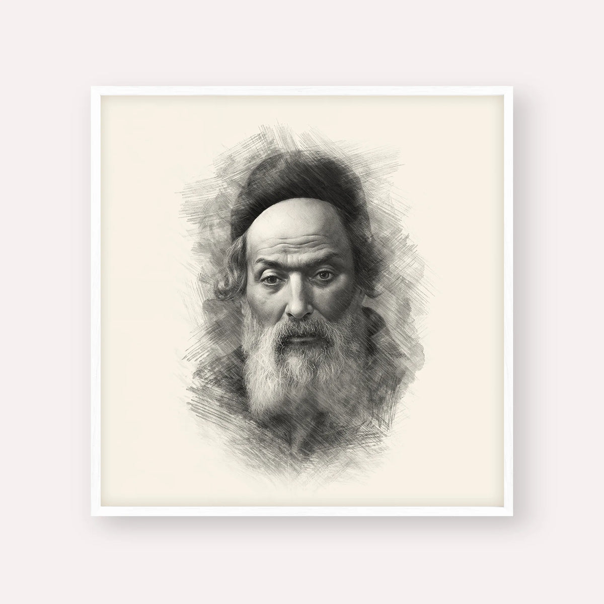 Chofetz Chaim – Black & White – White Frame Square | Jewish Wall Art, Gedolim Pictures