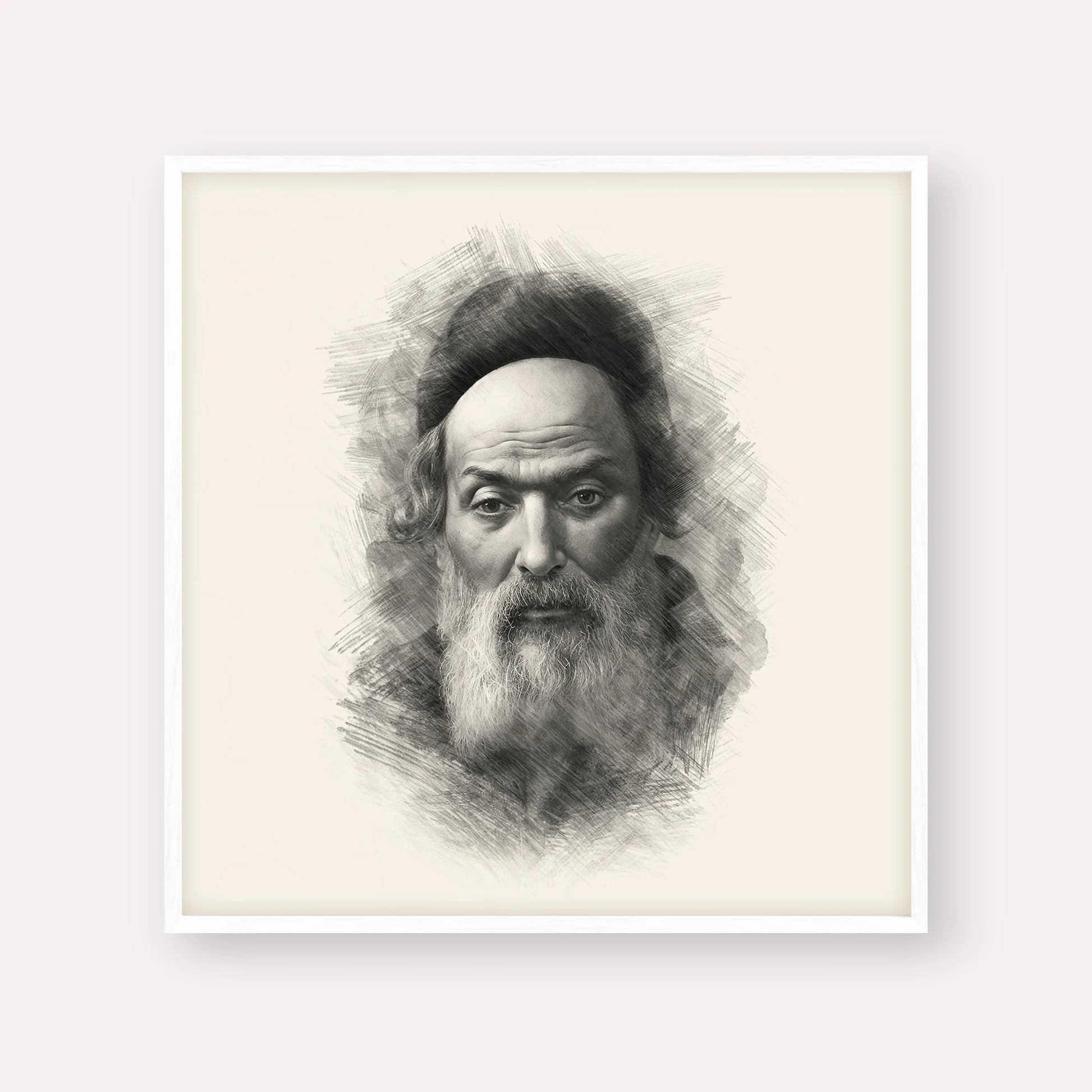 Chofetz Chaim – Black & White – White Frame Square | Jewish Wall Art, Gedolim Pictures