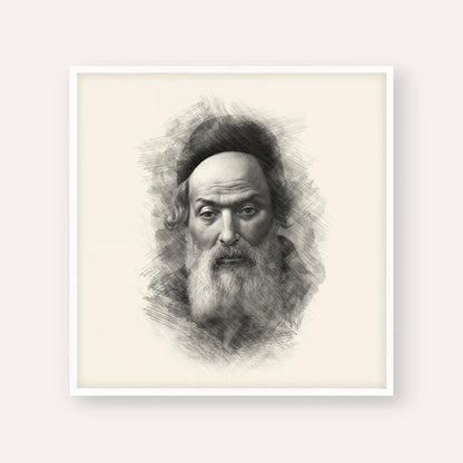 Chofetz Chaim – Black & White – White Frame Square | Jewish Wall Art, Gedolim Pictures