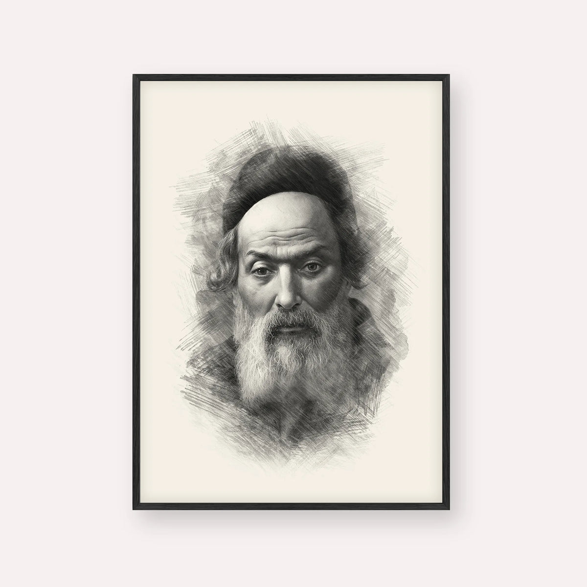 Chofetz Chaim – Black & White – Black Frame Vertical | Jewish Wall Art, Gedolim Pictures
