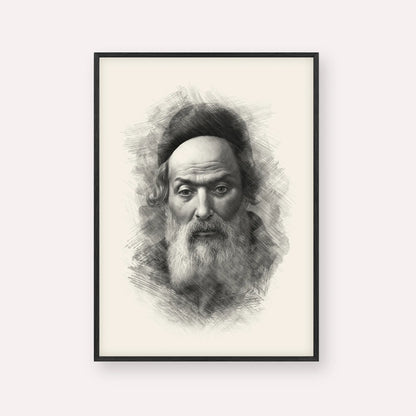 Chofetz Chaim – Black & White – Black Frame Vertical | Jewish Wall Art, Gedolim Pictures