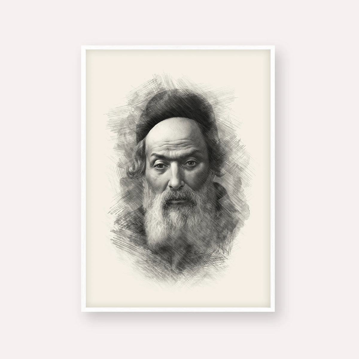 Chofetz Chaim – Black & White – White Frame Vertical | Jewish Wall Art, Gedolim Pictures