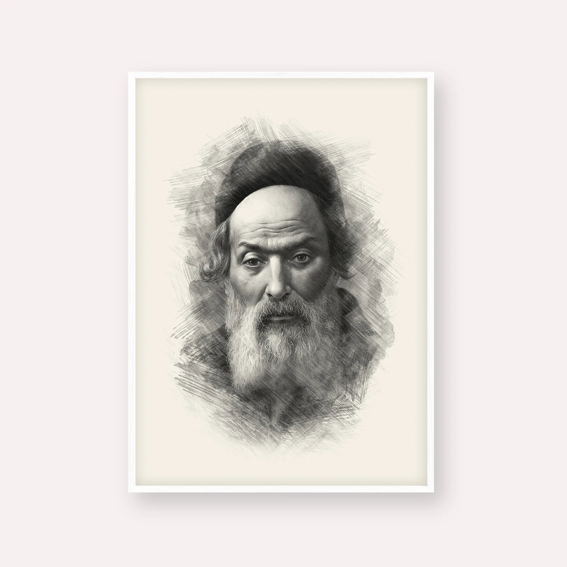 Chofetz Chaim – Black & White – White Frame Vertical | Jewish Wall Art, Gedolim Pictures