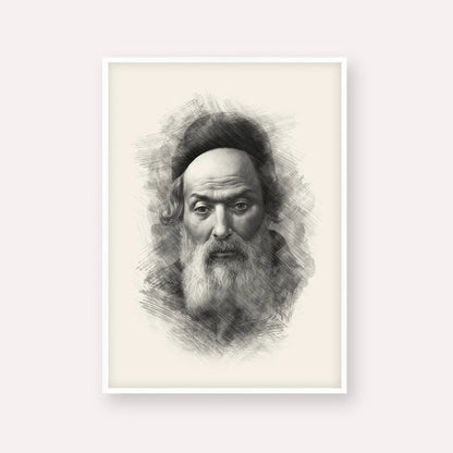 Chofetz Chaim – Black & White – White Frame Vertical | Jewish Wall Art, Gedolim Pictures