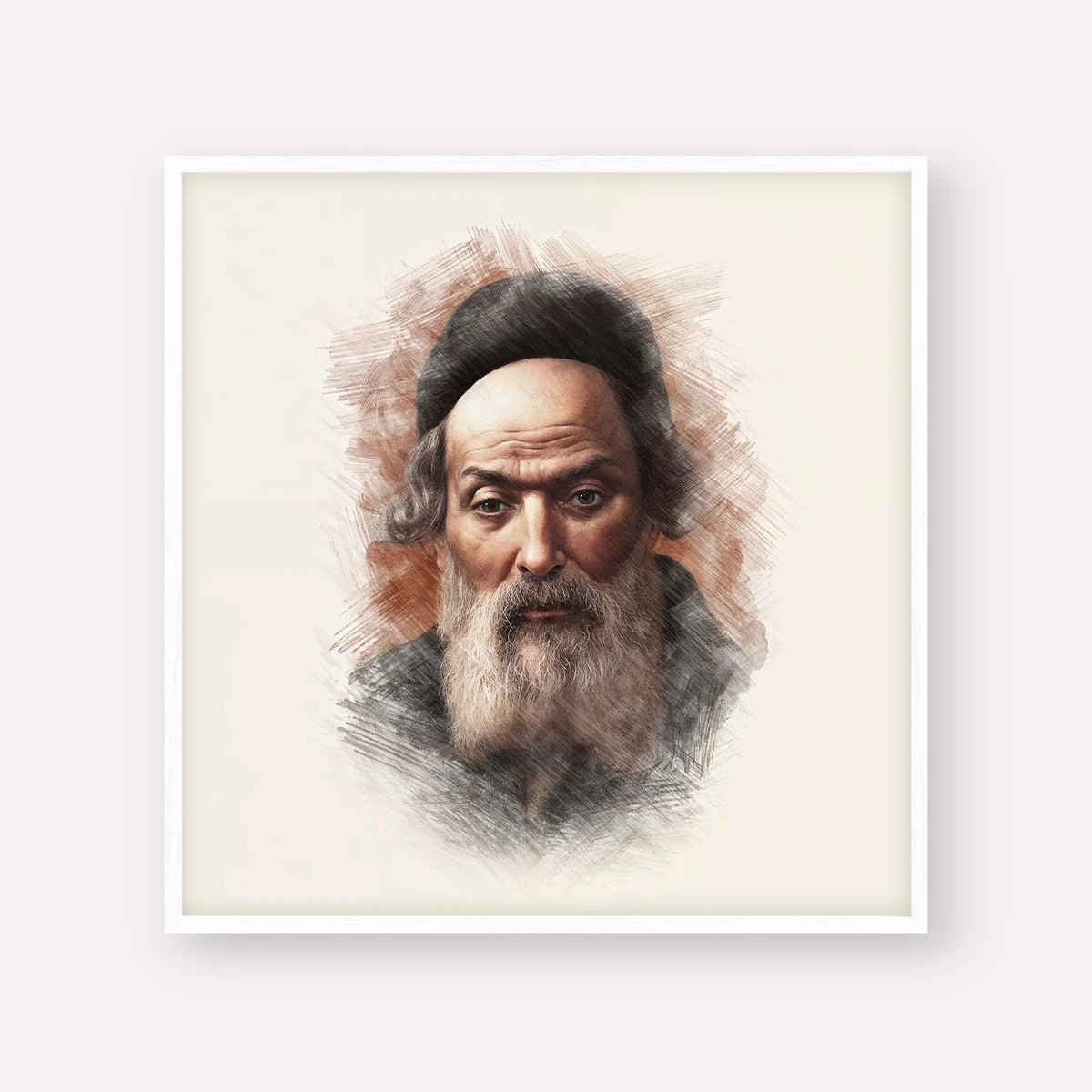 Chofetz Chaim – White Frame Square | Jewish Wall Art, Gedolim Pictures