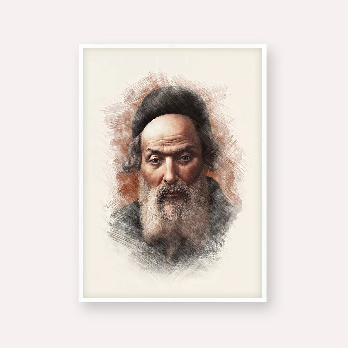 Chofetz Chaim – White Frame Vertical | Jewish Wall Art, Gedolim Pictures
