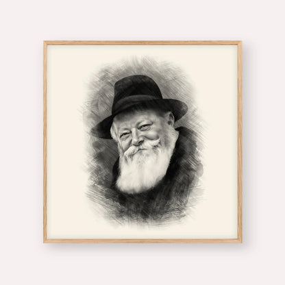 Lubavitcher Rebbe (1) – Black & White – Wood Frame Square | Jewish Wall Art, Gedolim Pictures