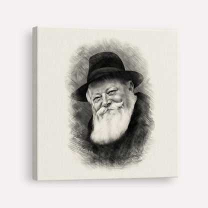 Lubavitcher Rebbe (1) – Black & White – Canvas Square | Jewish Wall Art, Gedolim Pictures