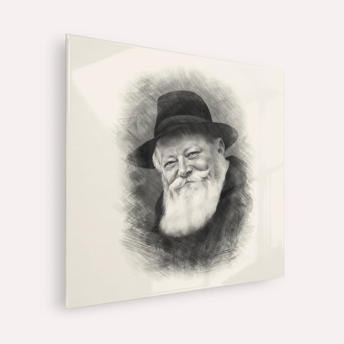 Lubavitcher Rebbe (1) – Black & White – Acrylic Glass Square | Jewish Wall Art, Gedolim Pictures