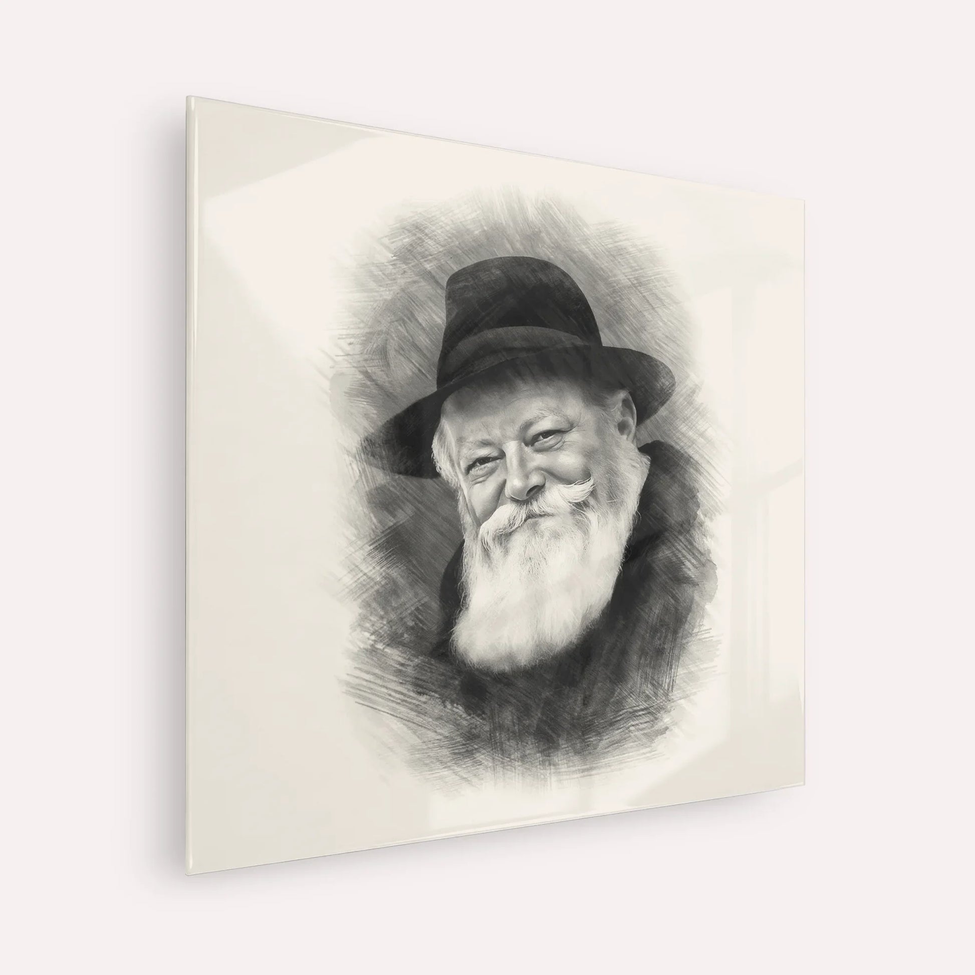 Lubavitcher Rebbe (1) – Black & White – Acrylic Glass Square | Jewish Wall Art, Gedolim Pictures