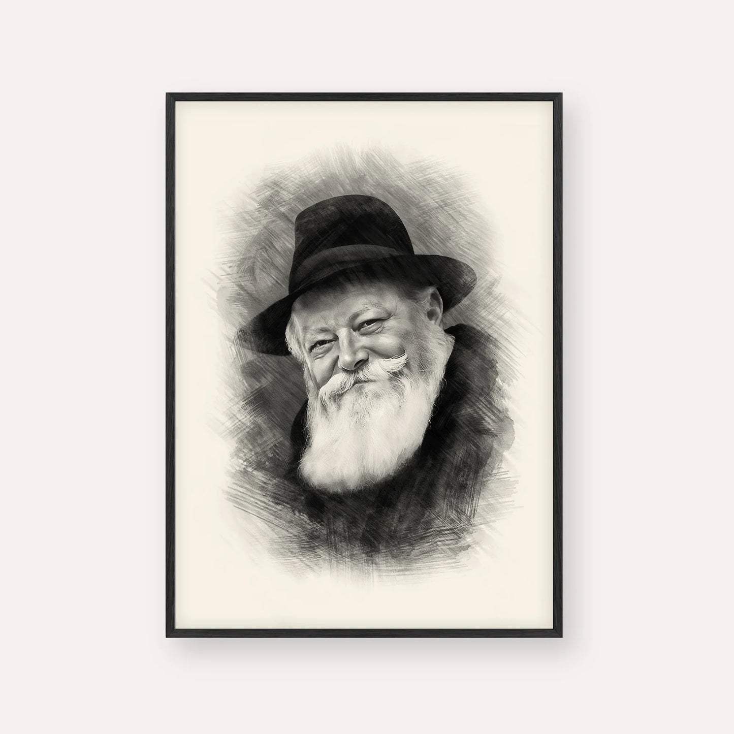 Lubavitcher Rebbe (1) – Black & White – Black Frame Vertical | Jewish Wall Art, Gedolim Pictures