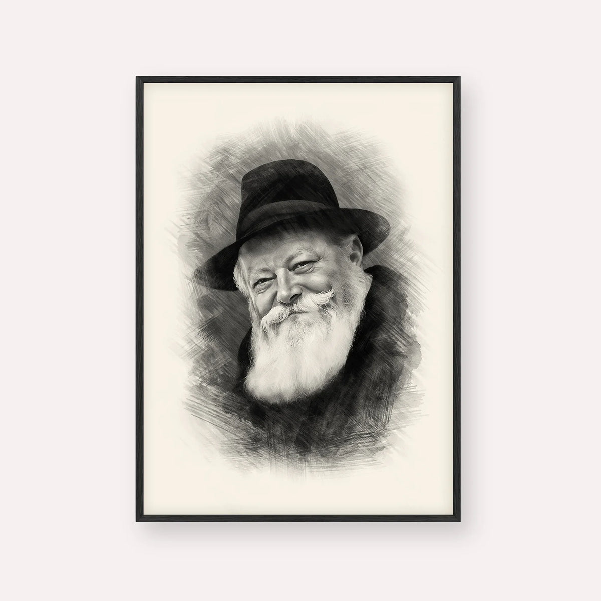 Lubavitcher Rebbe (1) – Black & White – Black Frame Vertical | Jewish Wall Art, Gedolim Pictures
