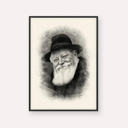 Lubavitcher Rebbe (1) – Black & White – Black Frame Vertical | Jewish Wall Art, Gedolim Pictures