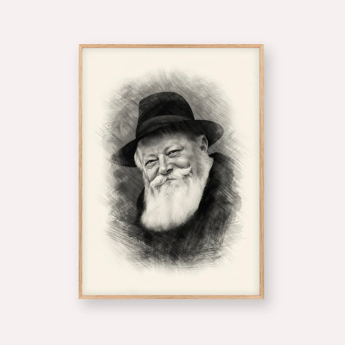 Lubavitcher Rebbe (1) – Black & White – Wood Frame Vertical | Jewish Wall Art, Gedolim Pictures