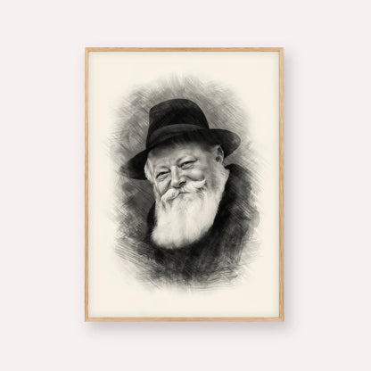 Lubavitcher Rebbe (1) – Black & White – Wood Frame Vertical | Jewish Wall Art, Gedolim Pictures